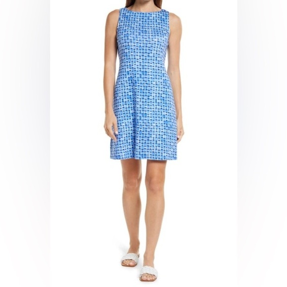 TOMMY BAHAMA Darcy Geo Waves Sheath Minidress In Campanula Size Small - Picture 1 of 14